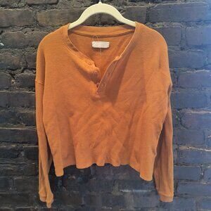Burnt Orange Everlane Organic Cotton Cropped Waffle Long Sleeve
